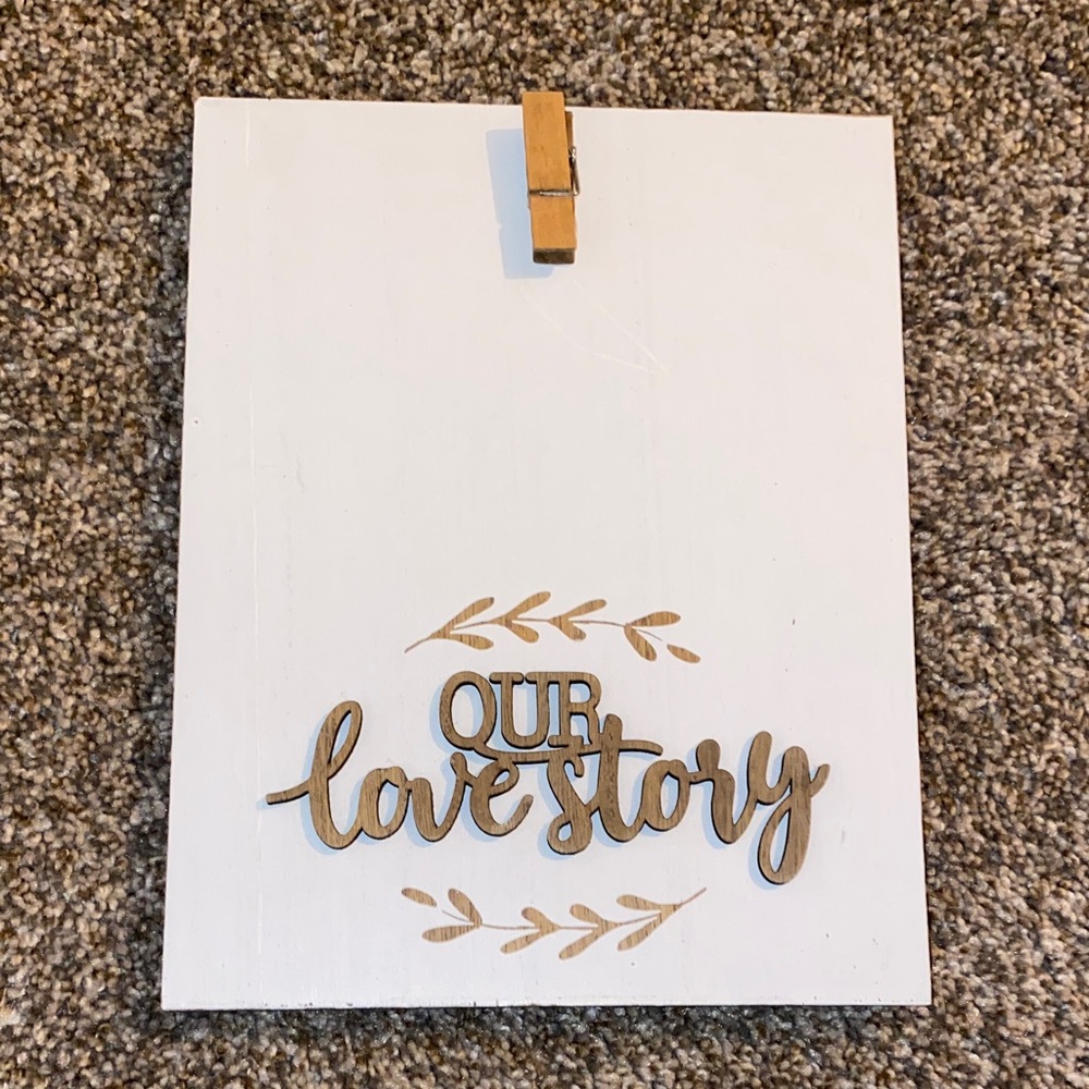 🏠 💚 3/$15 Wooden "Our Love Story" White Wall Plaque with Natural Script Accent F